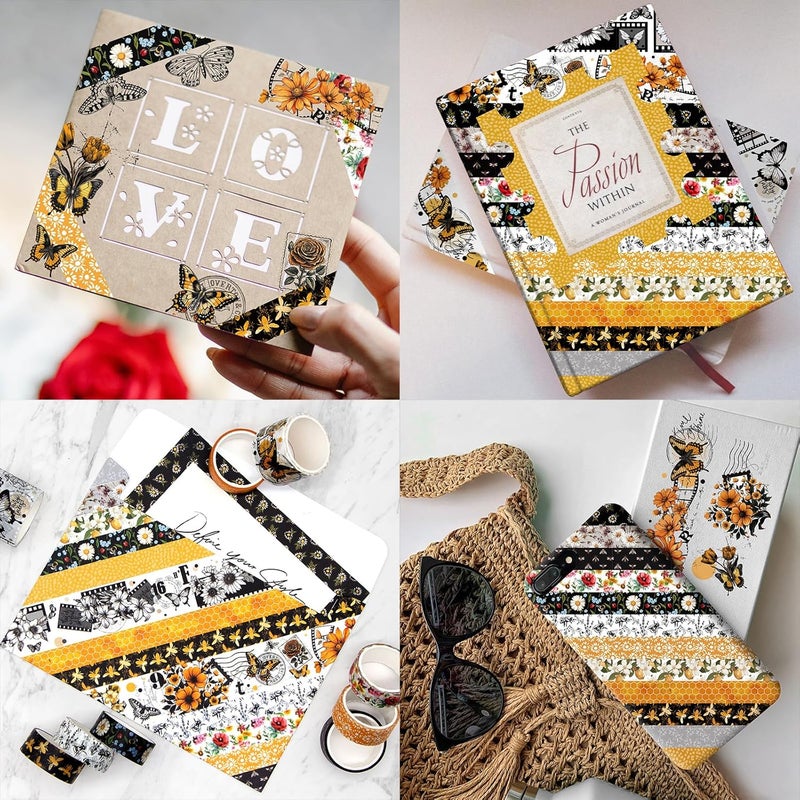 KOVANO Washi Tape Set 14 Rolls, Vintage Bee Floral Butterfly Botanical Washi Tape, Yellow Black Decorative Tapes for Scrapbooking Supplies, Junk Journal, Bullet Journaling, Art Crafts - Image 4